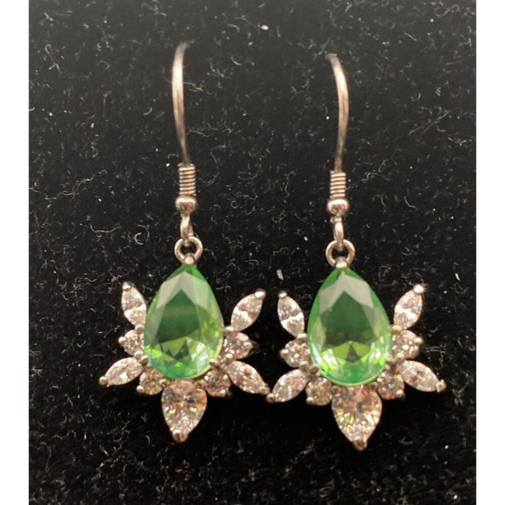 Bomb Party Sterling Silver Earrings Lab Emerald Teardrop CZ 1.25" DangleDrop 925